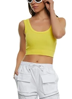 Womens Ribbed Knit Seamless Cropped Tank Top, Yellow, Size M-L