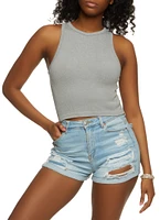 Womens Seamless Ribbed Racerback Tank Top, Grey, Size S-M