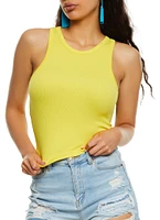 Womens Seamless Ribbed Racerback Tank Top, Yellow, Size S-M