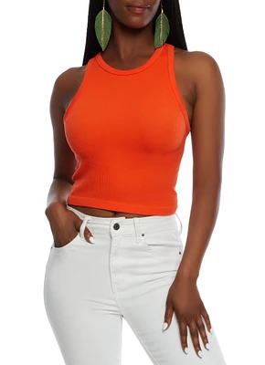 Womens Seamless Ribbed Racerback Tank Top, Orange, Size M-L