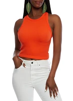 Womens Seamless Ribbed Racerback Tank Top, Orange, Size M-L