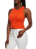 Womens Seamless Ribbed Racerback Tank Top, Orange, Size M-L