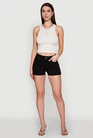 Womens Crew Neck Cropped Tank Top, White, Size L