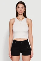 Womens Crew Neck Cropped Tank Top, White, Size L