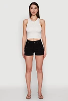 Womens Crew Neck Cropped Tank Top, White, Size L
