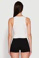 Womens Crew Neck Cropped Tank Top, White, Size L