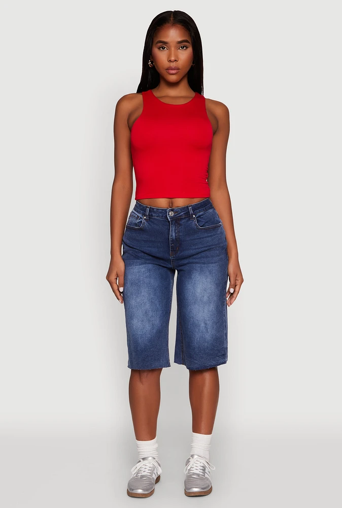 Womens Crew Neck Cropped Tank Top, Red, Size S