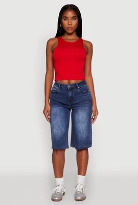 Womens Crew Neck Cropped Tank Top, Red, Size S
