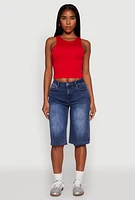 Womens Crew Neck Cropped Tank Top, Red, Size S