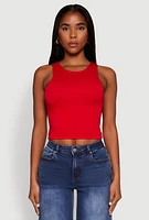 Womens Crew Neck Cropped Tank Top, Red, Size S