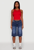 Womens Crew Neck Cropped Tank Top, Red, Size S