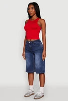 Womens Crew Neck Cropped Tank Top, Red, Size S