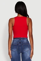Womens Crew Neck Cropped Tank Top, Red, Size S