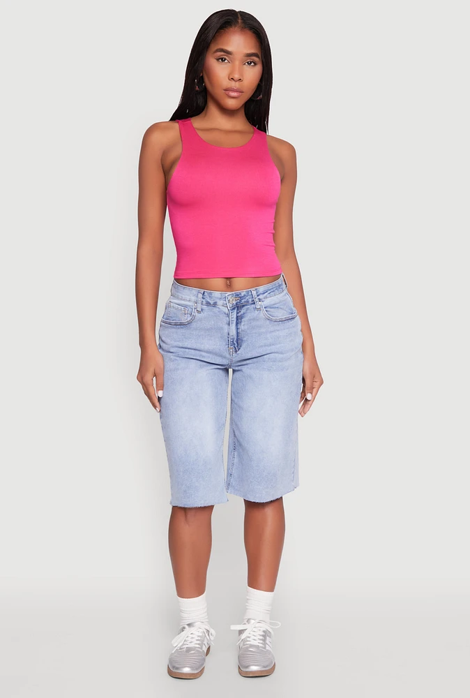 Womens Crew Neck Cropped Tank Top, Pink, Size M