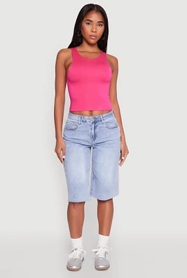 Womens Crew Neck Cropped Tank Top, Pink, Size M