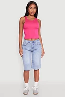Womens Crew Neck Cropped Tank Top, Pink, Size M
