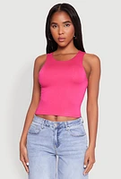Womens Crew Neck Cropped Tank Top, Pink, Size M