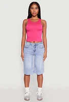 Womens Crew Neck Cropped Tank Top, Pink, Size M