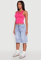Womens Crew Neck Cropped Tank Top, Pink, Size M