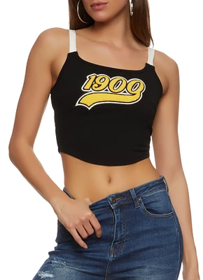 Womens 1900 Chenille Graphic Patch Crop Top, Black,