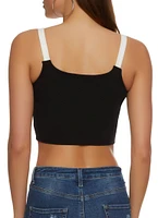 Womens 1900 Chenille Graphic Patch Crop Top, Black,