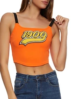 Womens 1900 Chenille Graphic Patch Crop Top, Orange,