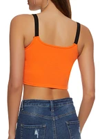 Womens 1900 Chenille Graphic Patch Crop Top, Orange,