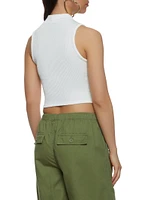 Womens Rhinestone Buckle Mock Neck Tank Top, White, Size S