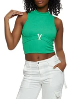 Womens Rhinestone Buckle Mock Neck Tank Top,