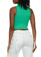 Womens Rhinestone Buckle Mock Neck Tank Top,