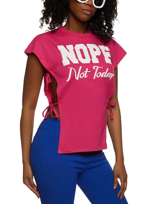 Womens Nope Not Today Open Side Tie Tee, Pink, Size M