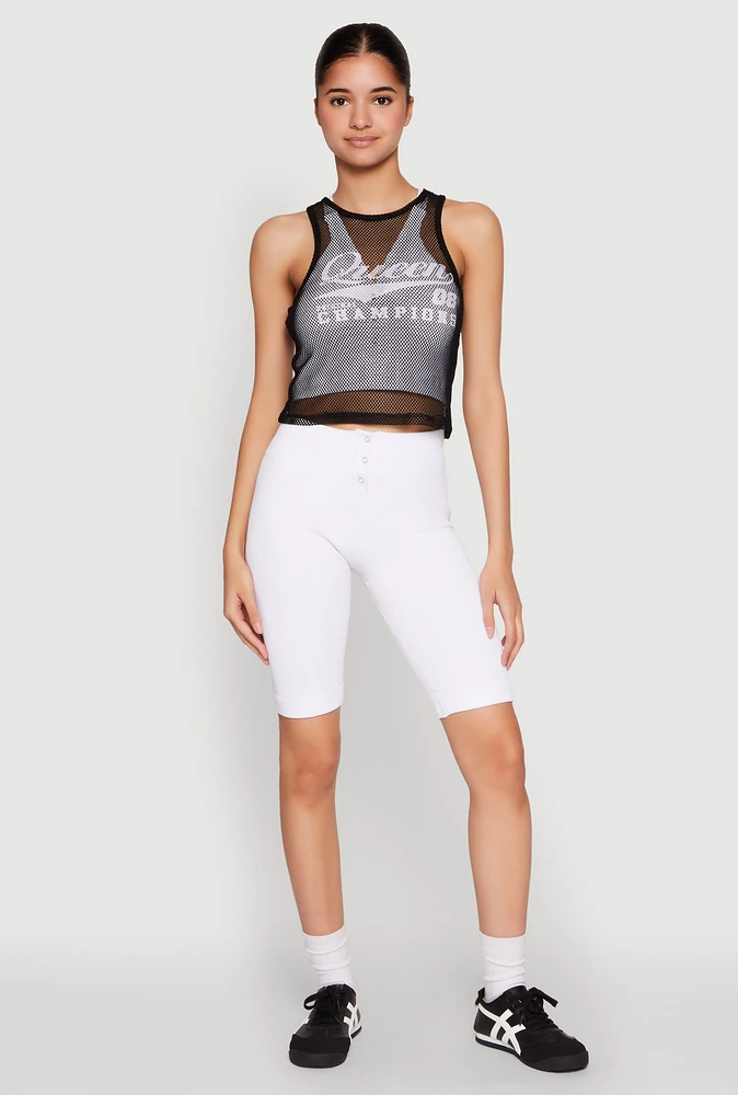 Womens Queen Champions Graphic Fishnet Crop Top,