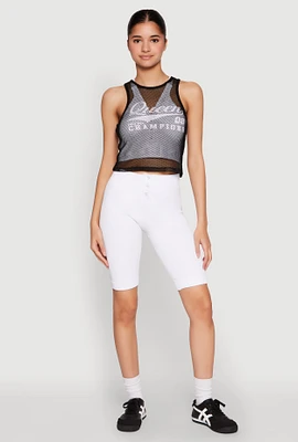 Womens Queen Champions Graphic Fishnet Crop Top,