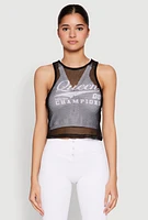 Womens Queen Champions Graphic Fishnet Crop Top,