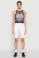 Womens Queen Champions Graphic Fishnet Crop Top, Black, Size S