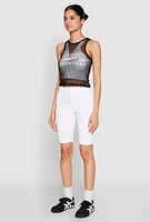 Womens Queen Champions Graphic Fishnet Crop Top,