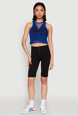 Womens Queen Champions Graphic Fishnet Crop Top,