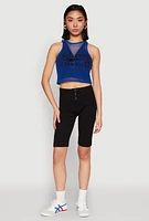 Womens Queen Champions Graphic Fishnet Crop Top, Blue,
