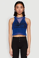 Womens Queen Champions Graphic Fishnet Crop Top, Blue,