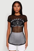 Womens Brooklyn Graphic Fishnet Tunic Top,