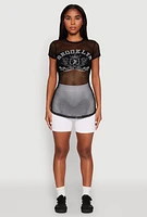 Womens Brooklyn Graphic Fishnet Tunic Top,