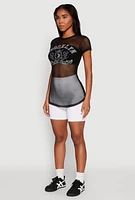 Womens Brooklyn Graphic Fishnet Tunic Top,