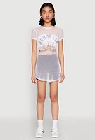 Womens Brooklyn Graphic Fishnet Tunic Top, White,