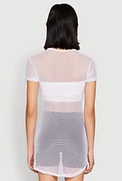 Womens Brooklyn Graphic Fishnet Tunic Top, White,