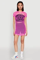 Womens Brooklyn Graphic Fishnet Tunic Top, Pink, Size M