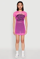 Womens Brooklyn Graphic Fishnet Tunic Top, Pink, Size M