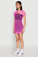 Womens Brooklyn Graphic Fishnet Tunic Top, Pink, Size M