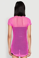 Womens Brooklyn Graphic Fishnet Tunic Top, Pink, Size M