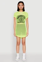 Womens Brooklyn Graphic Fishnet Tunic Top, Green, Size L