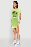 Womens Brooklyn Graphic Fishnet Tunic Top, Green, Size L